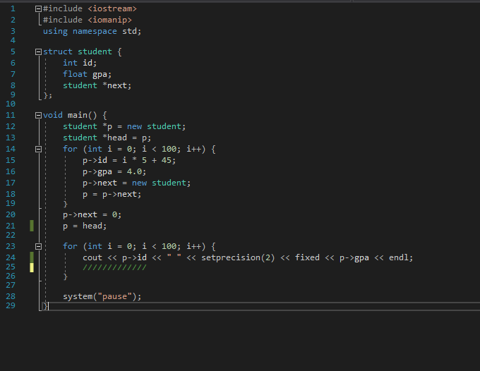 C++ How to use the pointer 'head' in the second for-loop to