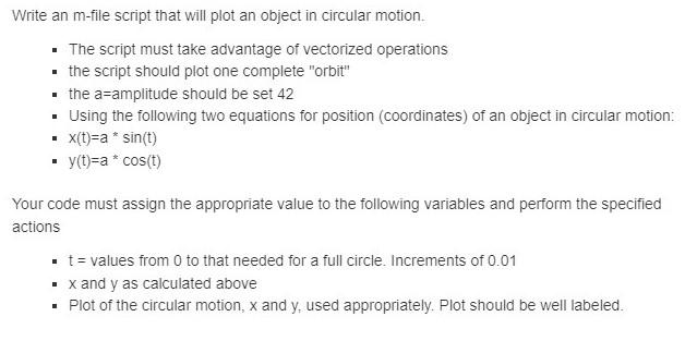 Matlab Beginner Coding: Write an m-file script that will plot an object