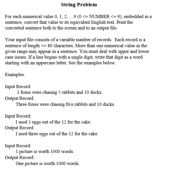  String Problem For each numerical value 0, 1, 2 9 (0