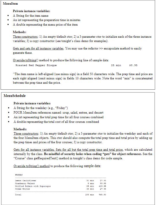 sure hard to code the deep copy and array for MenuSchedule Here