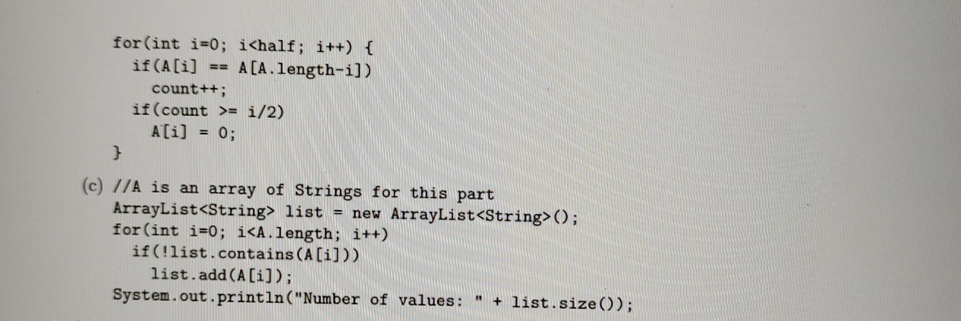 each of the code segments below. Assume that n=A.length=B.length. If you want