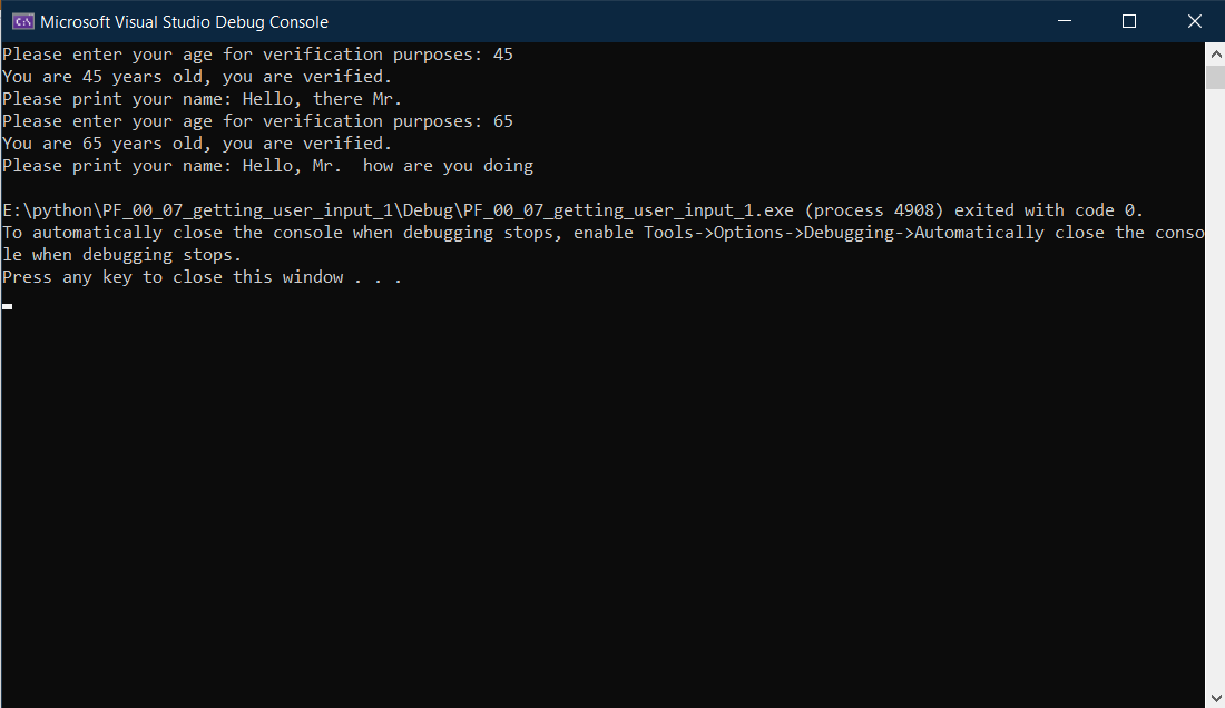 the user input for the string part, and takes input for the