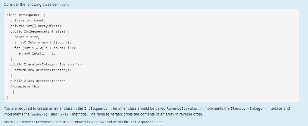 Java Consider the following class definition class IntSequence f private int count;