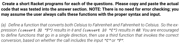 Need some help with Dr. Racket programming. Create a short Racket programs