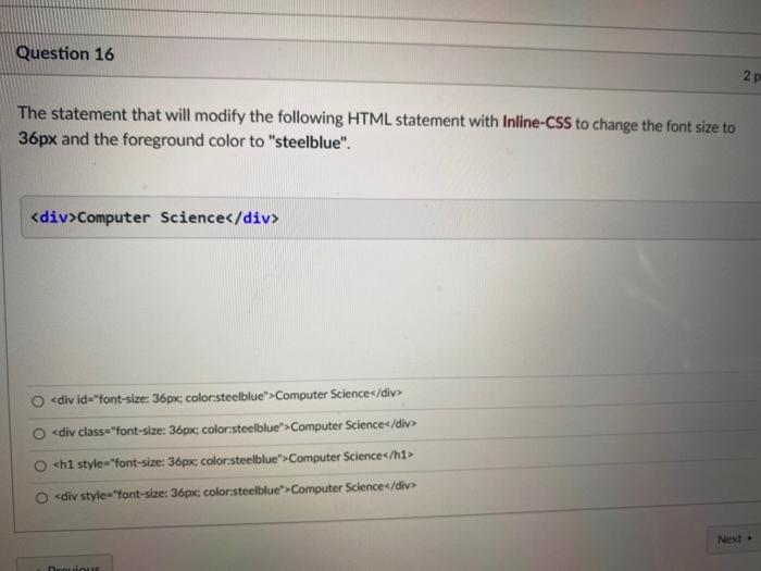  Question 16 N 2p The statement that will modify the following