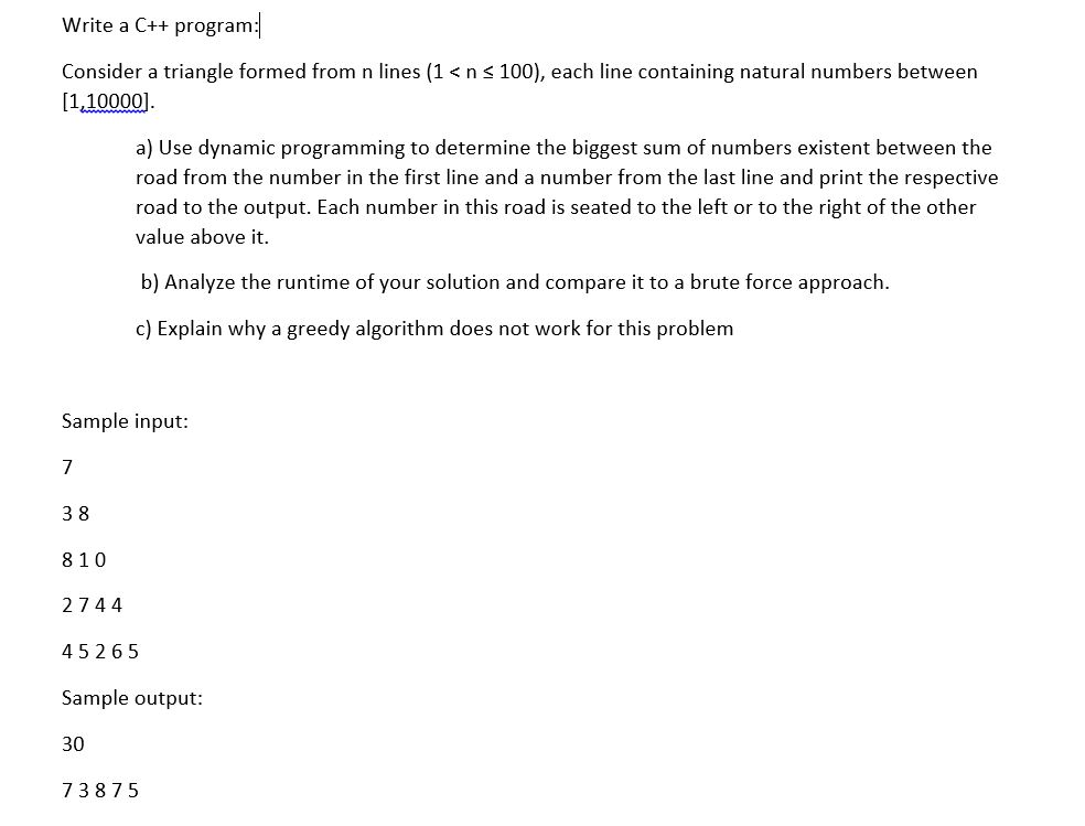 Sum in triangles (C++ - Dynamic Programming) Write a C++ program: Consider