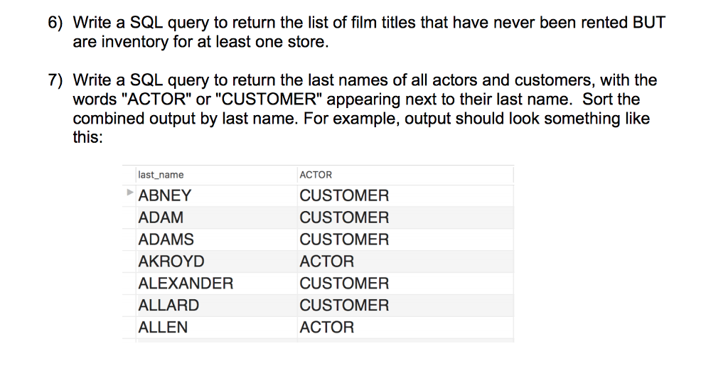  6) Write a SQL query to return the list of film