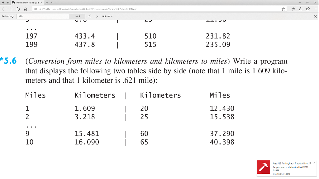 Write a program in python: 1)per Fnd on pag .20 1 ofs