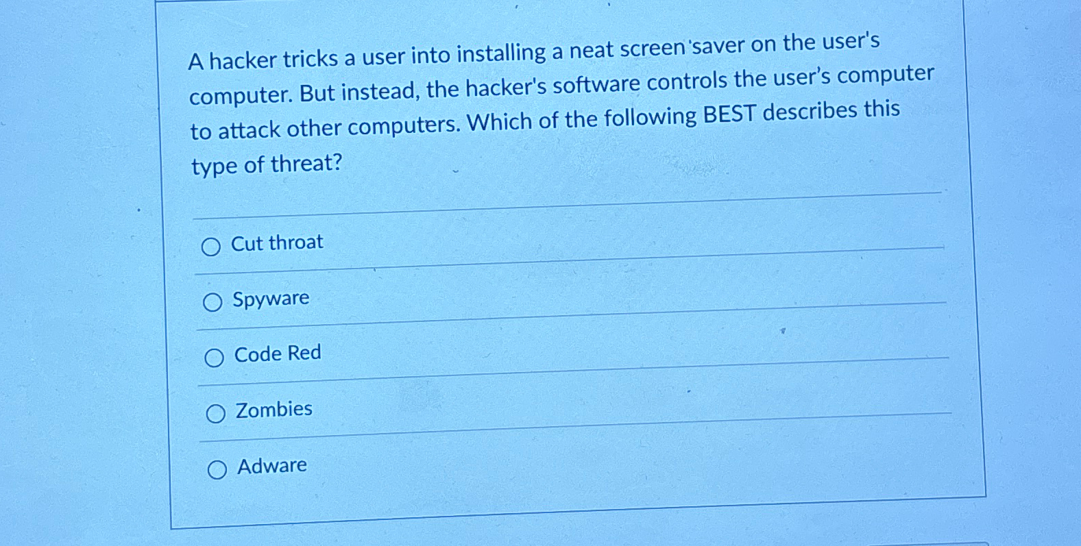  A hacker tricks a user into installing a neat screen 'saver