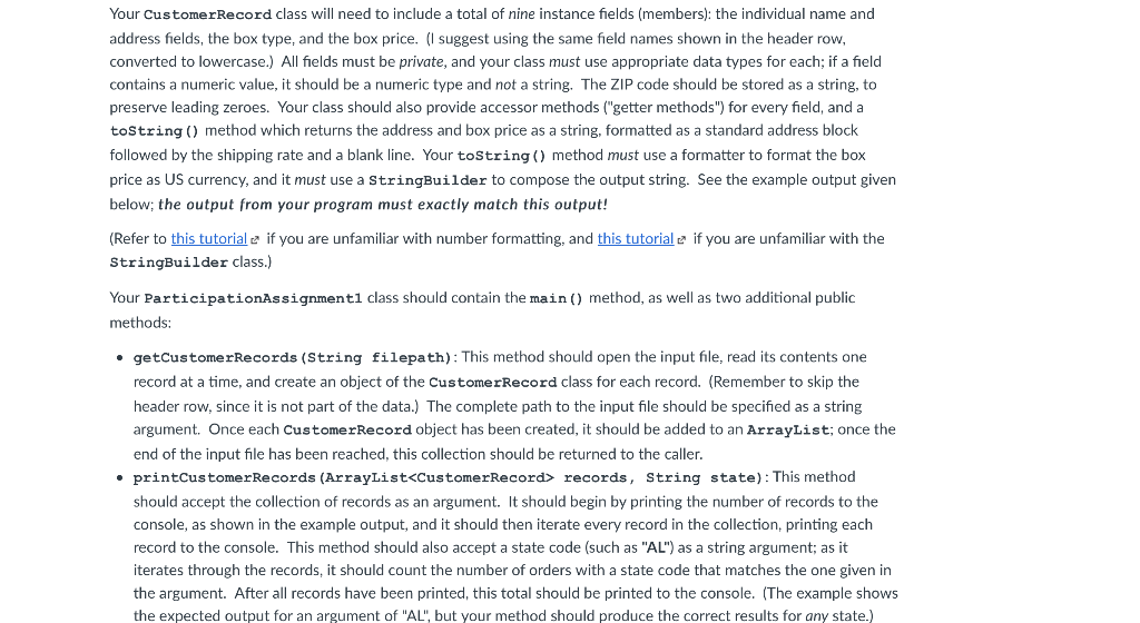 ArrayList getCustomerRecords(String filepath) { /* INSERT YOUR CODE HERE */ } public