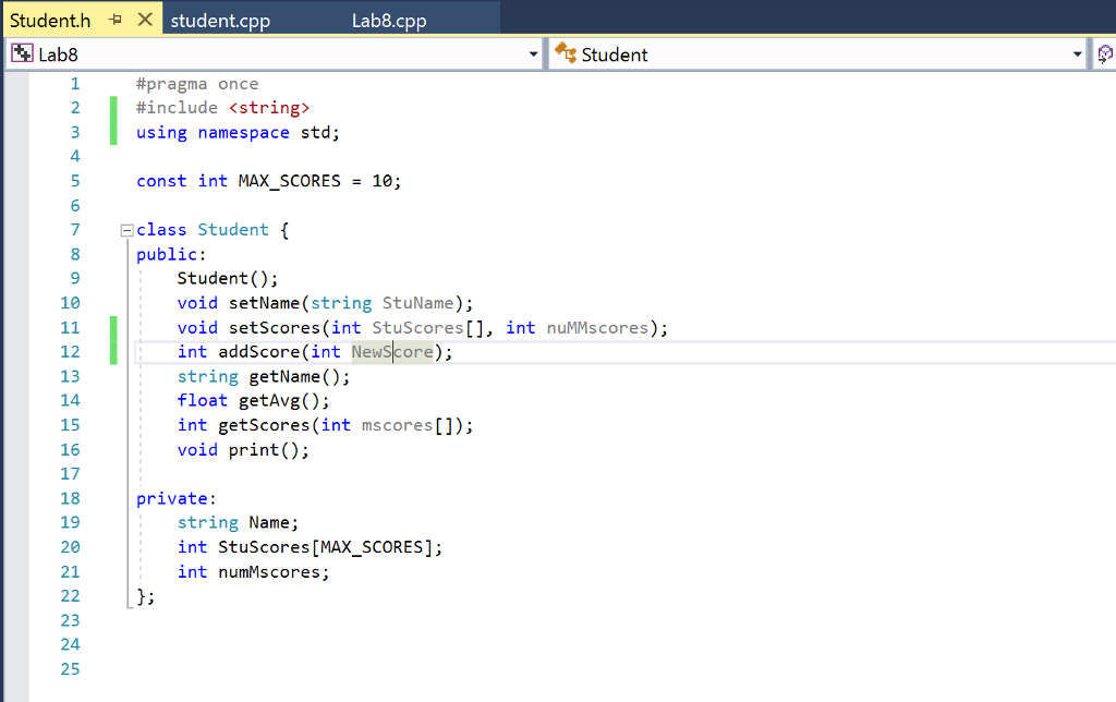 cannot be changed. But the last two slides, student.cpp and student.h, can