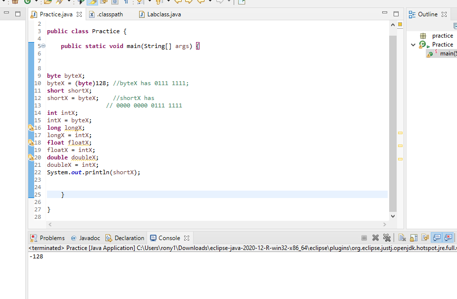 This is java, I got a question, when I store byteX into