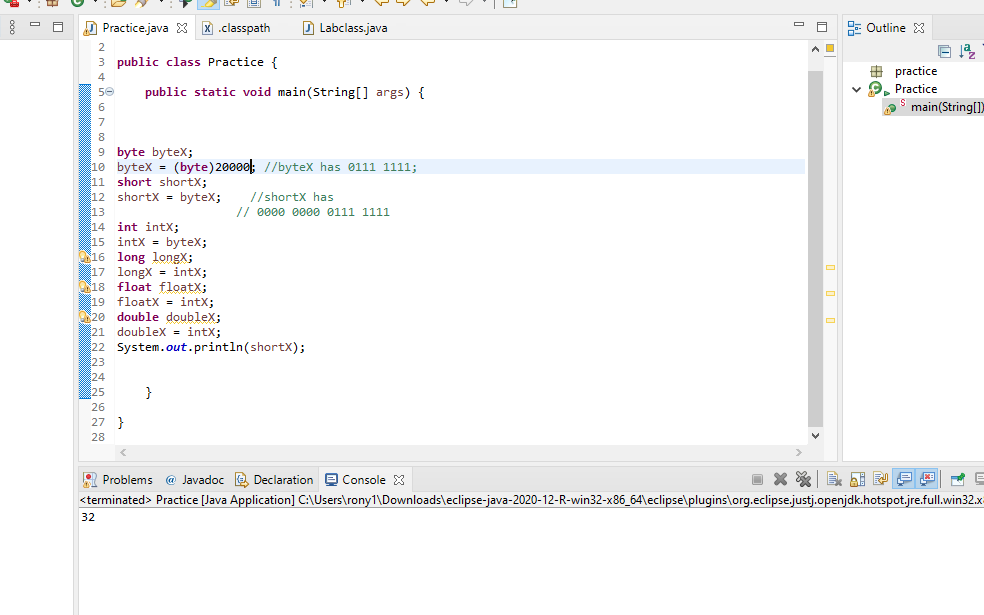 shortX then I display shortX, I get -128. Even though shortX have