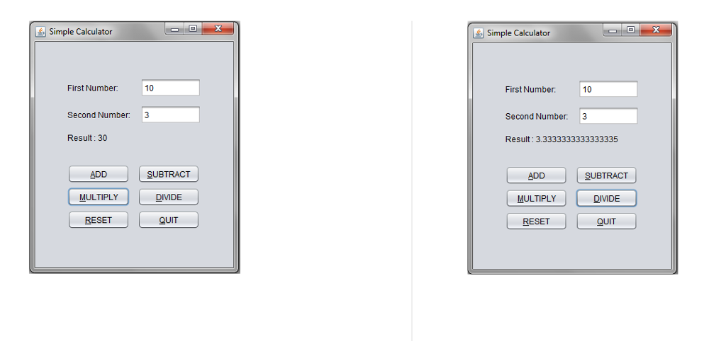 4 Create a Java GUI with events of a Simple Calculator as
