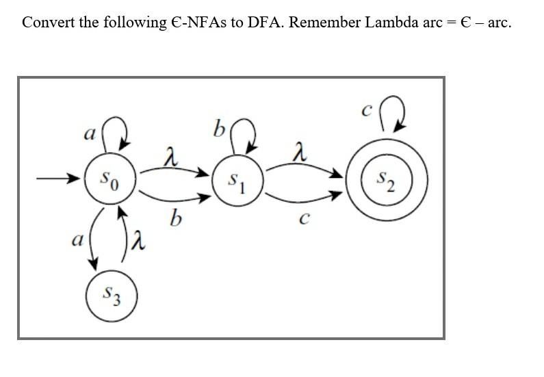 Convert the following E-NFAs to DFA. Remember Lambda arc = -