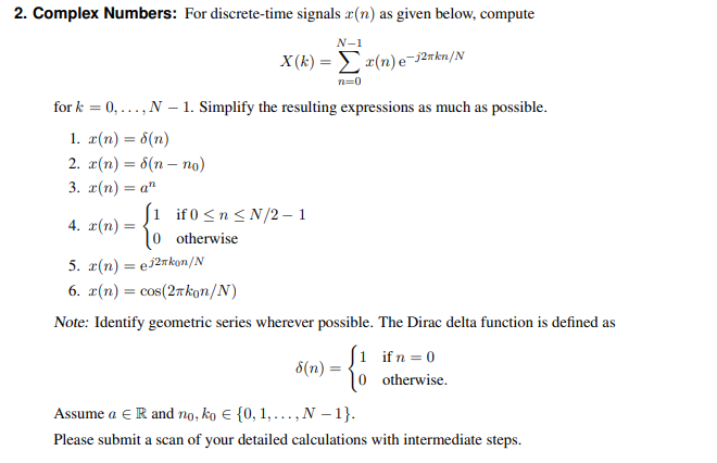  2. Complex Numbers: For discrete-time signals r(n) as given below, compute