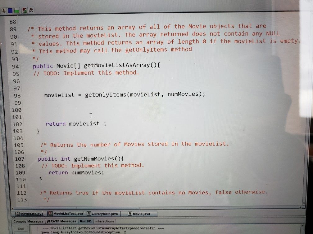 please tell me what's wrong with the getMovieL istAsArray method, which