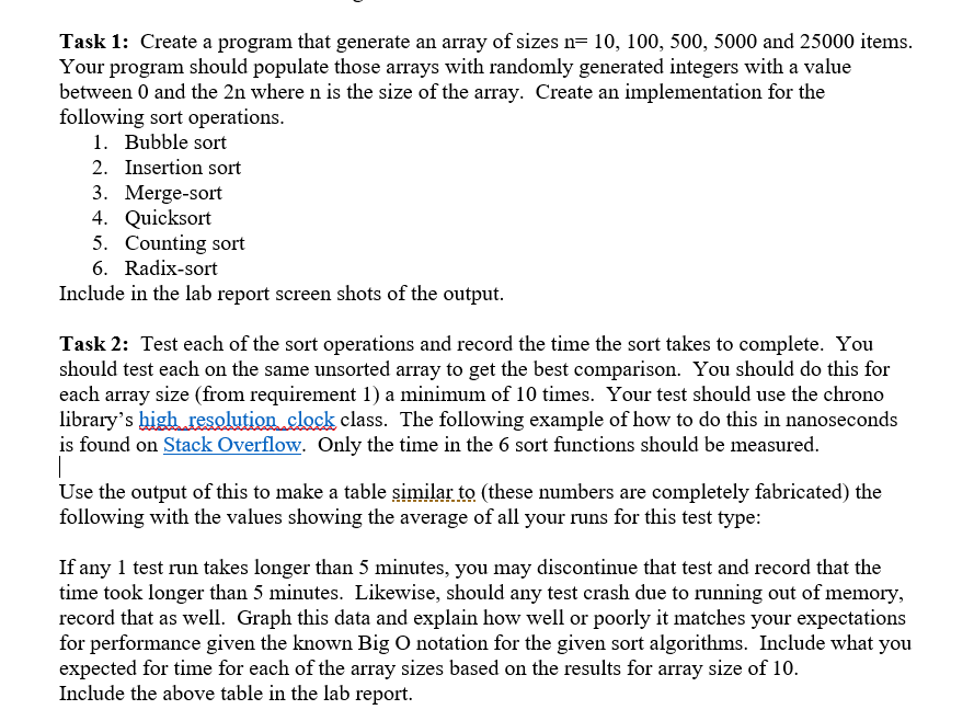 Using C++ complete the following Task 1: Create a program that generate