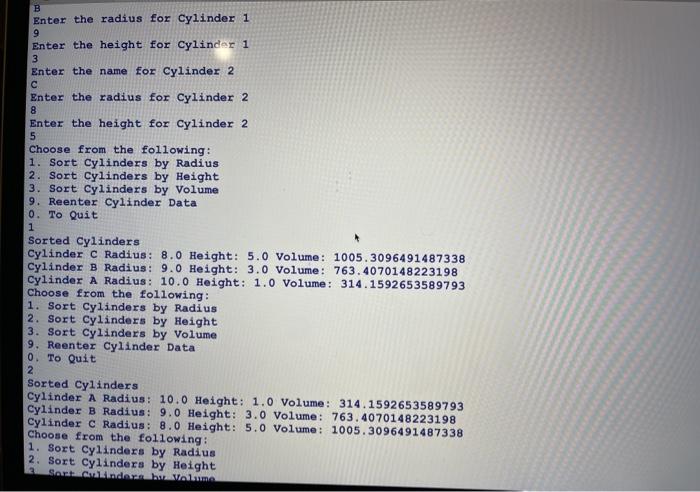that where a user enters the data (name, radius and height) for