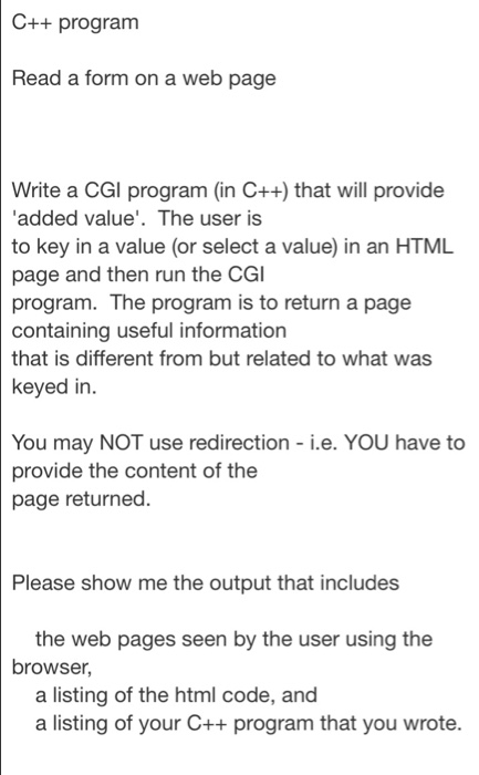  C++ program Read a form on a web page Write a