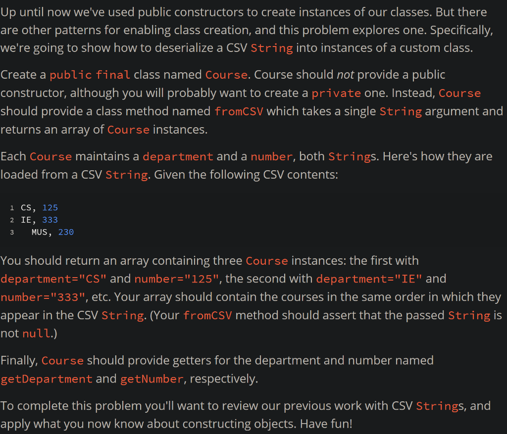 Solve for in Java Up until now we've used public constructors to