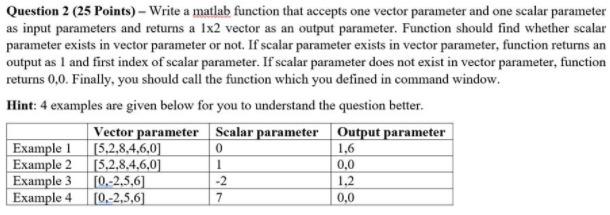  Question 2 (25 Points) - Write a matlab function that accepts