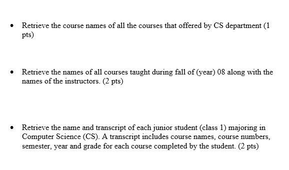 QUESTION NO. 3: MANDATORY/DOPTIONAL (5 POINTS) Given the following database sample instance,