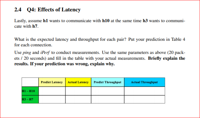 the project you will use the iPerf tool and the standard latency