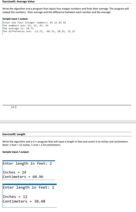  Exercise #1: Average Value Write the algorithm and a program that