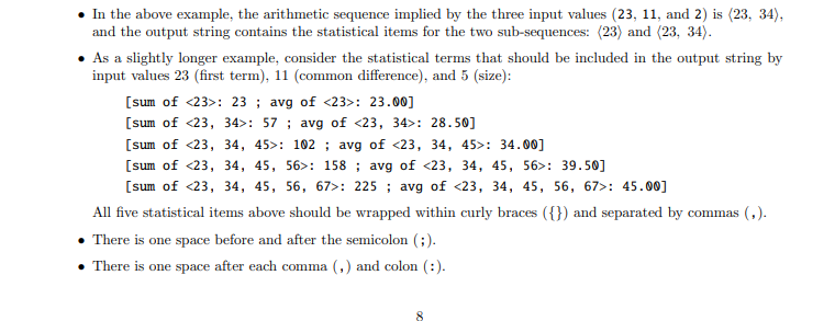 first term, common difference, and size of an arithmetic sequence. * *