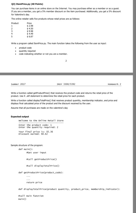  Python You can purchase items in an online store on the