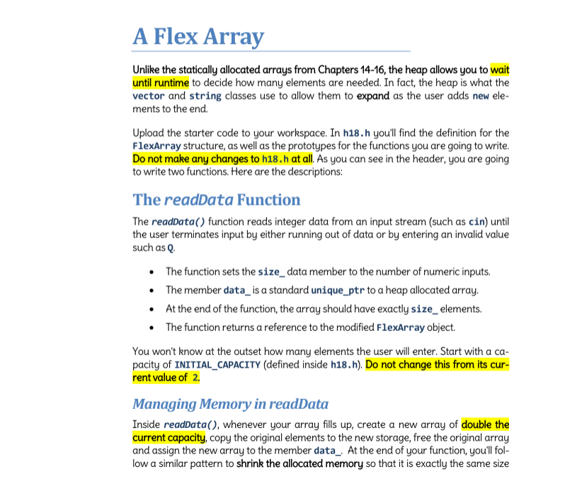 C++ Program. Need help on creating a FlexArray. Header file for this