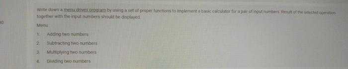  python 10 Write down a merdriven.rogram by using a set of