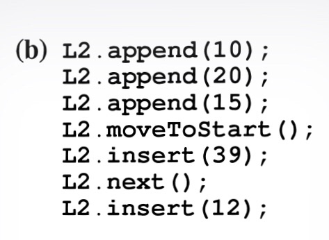 Show the list configuration resulting from each series of list operations using
