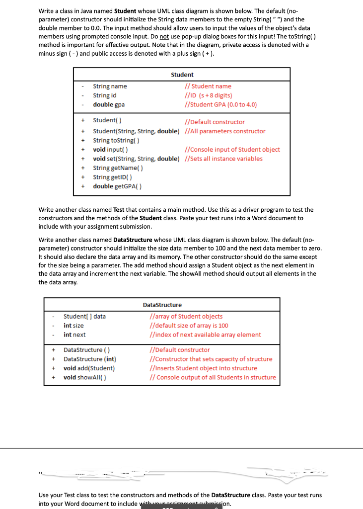 Create a Java Program following specifications: Write a class in Java named