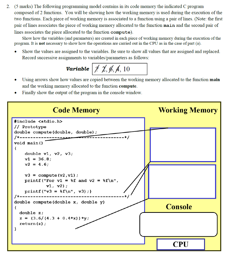 contains the indicated C program in its code memory. You will be
