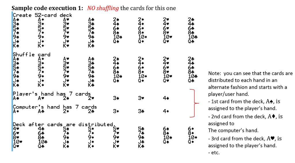 four suits, the cards should be in order from Ace (1) through