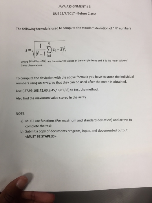  JAVA ASSIGNMENT # 3 DUE 11/7/2017 The following formula is used
