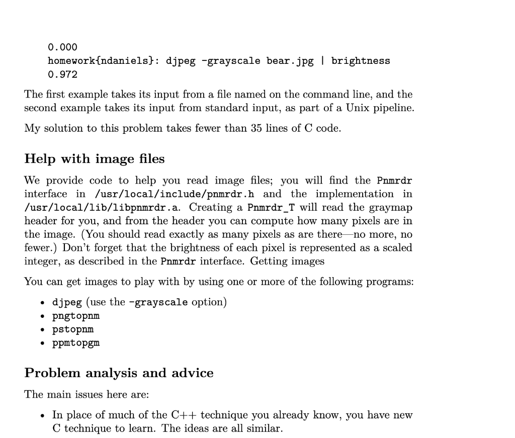 a C program brightness, which should print the average brightness of a