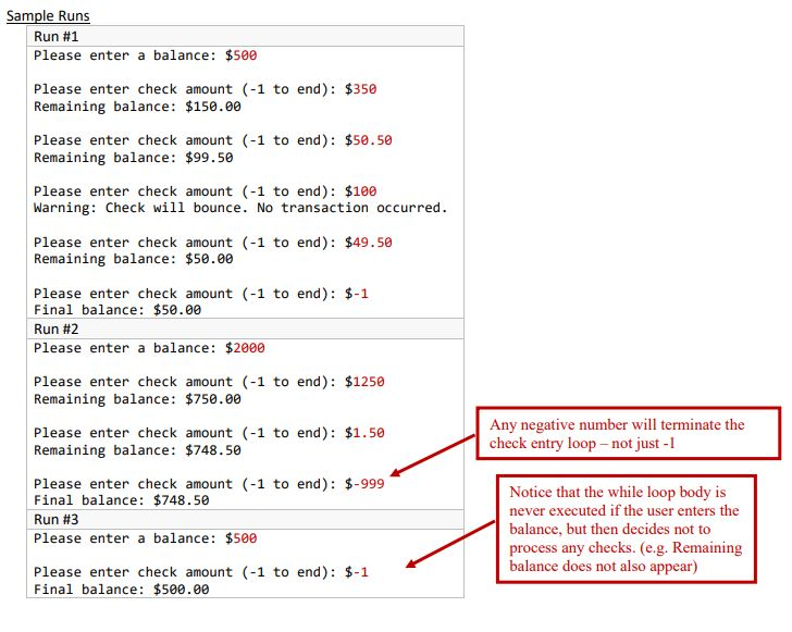 !!JAVA!!! Description This program will process bank account checks and prevent a