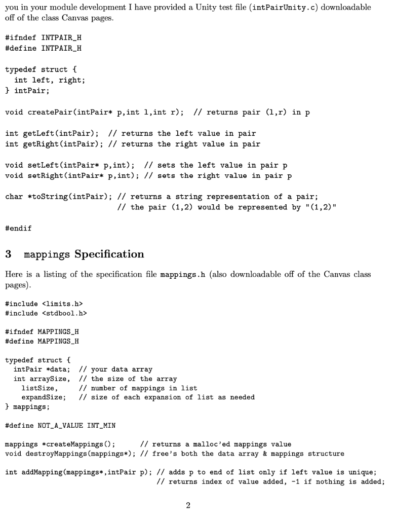 have provided a Unity test file (intPairUnity.c) downloadable off of the class