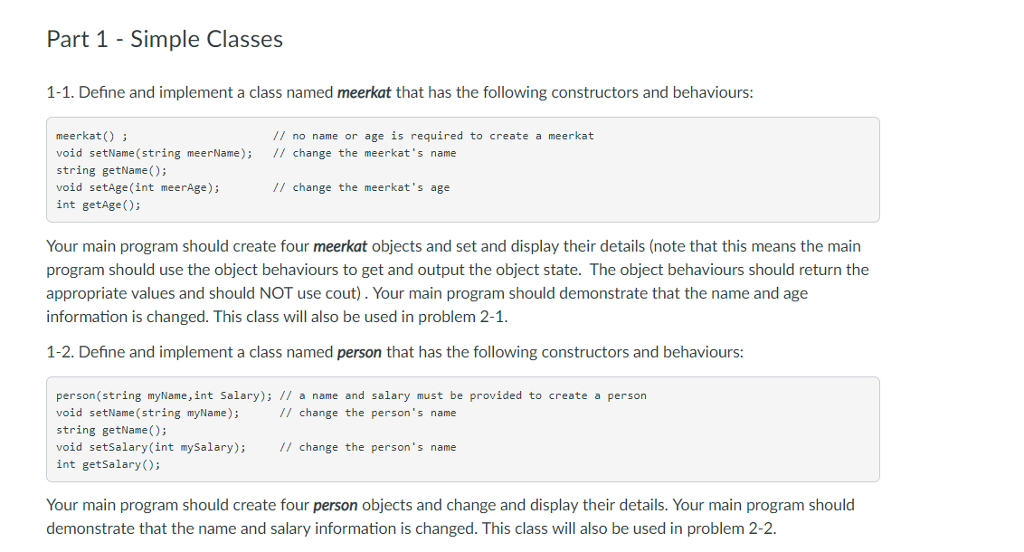  C++ program Part 1 Simple Classes 1-1. Define and implement a