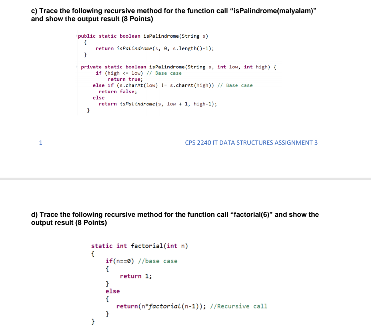 handwritten solution please Question 1: Tracing Recursive functions Refer to "Unit 2