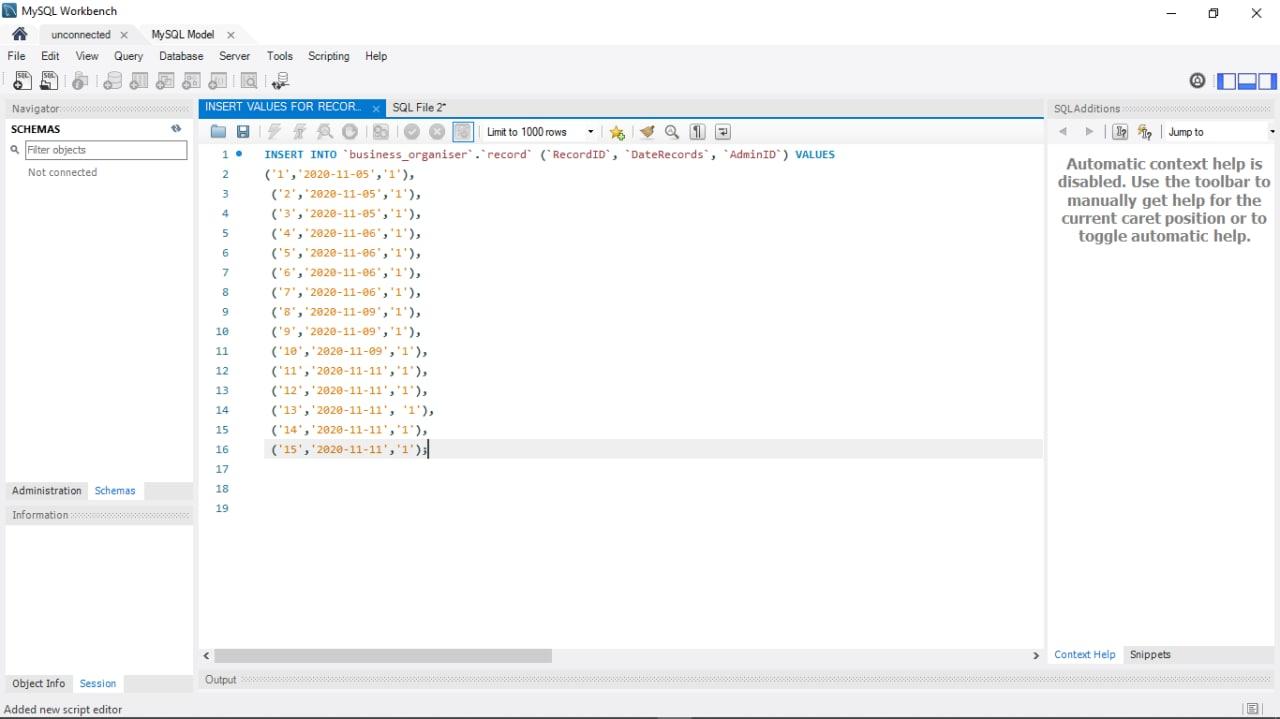 CREATE A PROCEDURE X MySQL Workbench unconnected x MySQL Model X File