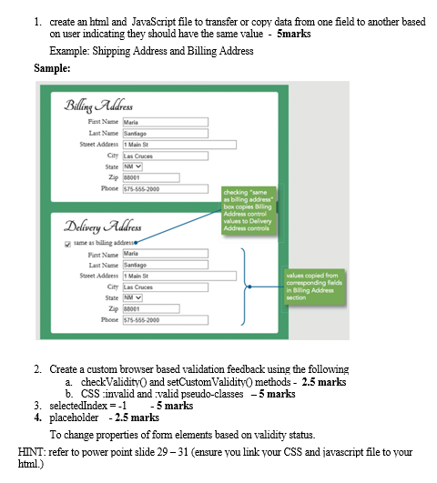  1. create an html and JavaScript file to transfer or copy