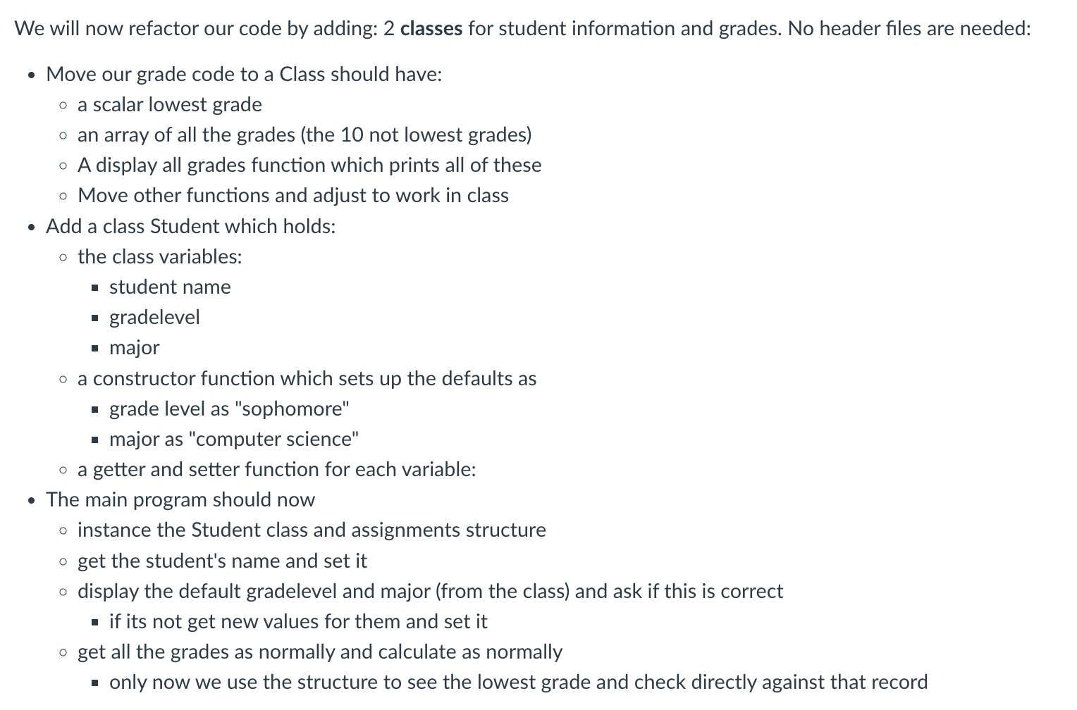 How would you make classes for this assignment? This is in C++