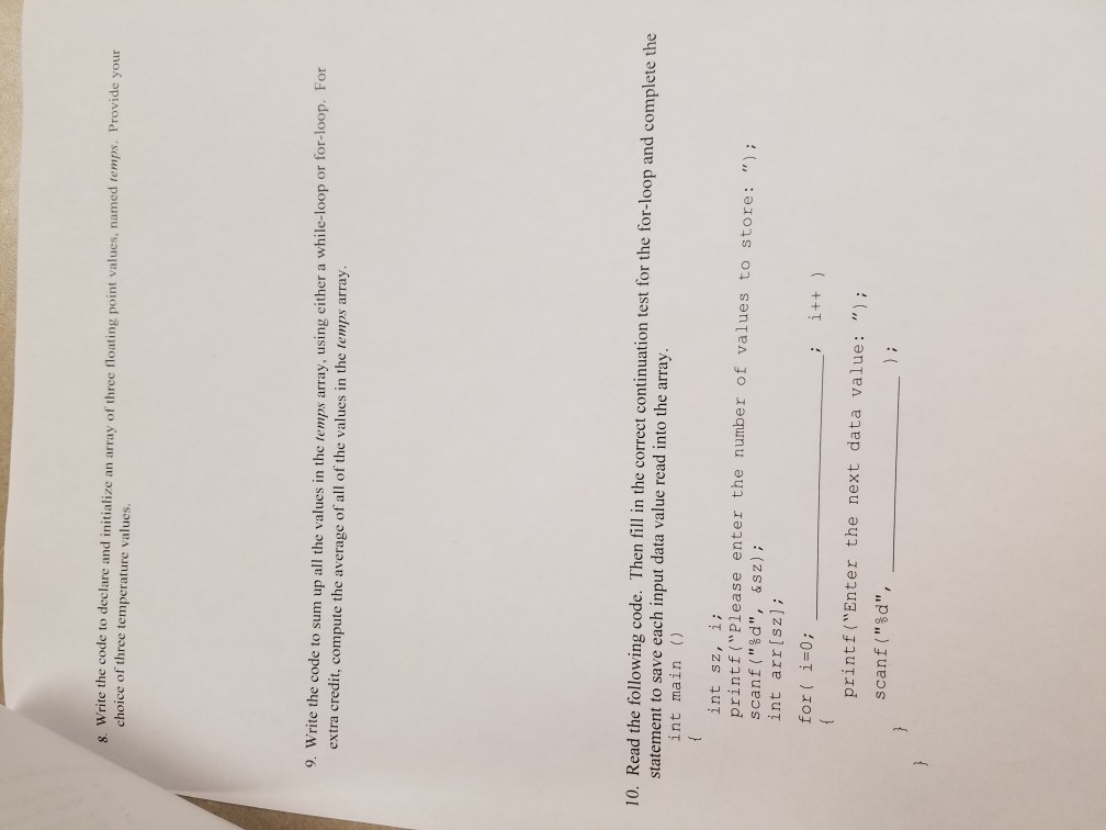  8. Write the code to declare and initialize an array of