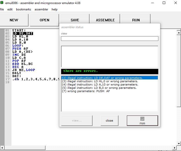  Write and Assembly language program to add any 10 numbers and