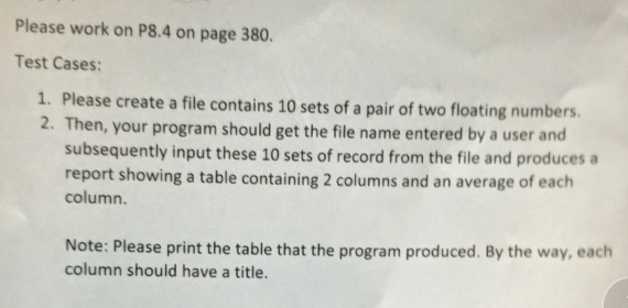 containing two columns of floating-point numbers Prompt the user for the file