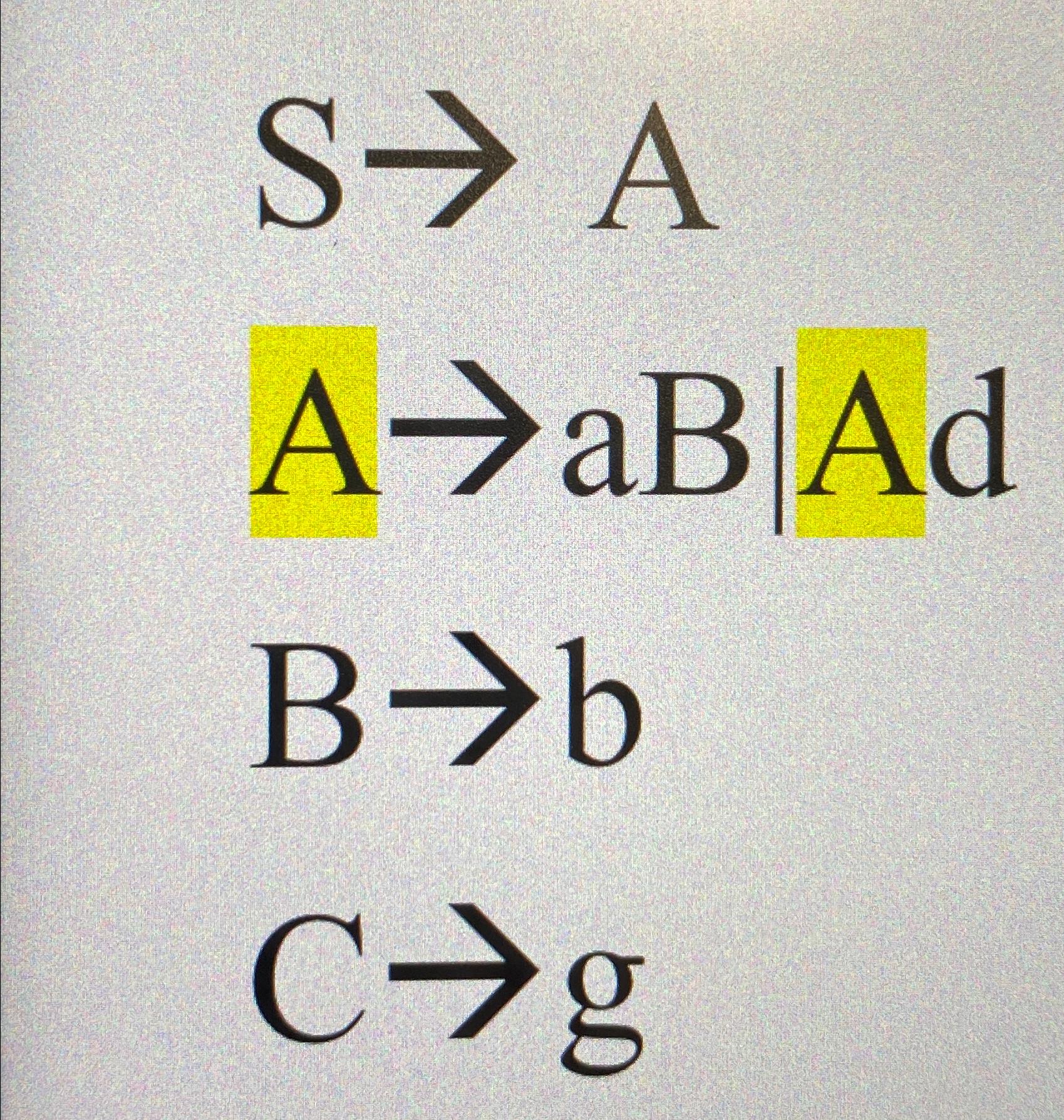  SA AaB|Ad| Bb Cg How to eliminate left recursion? 